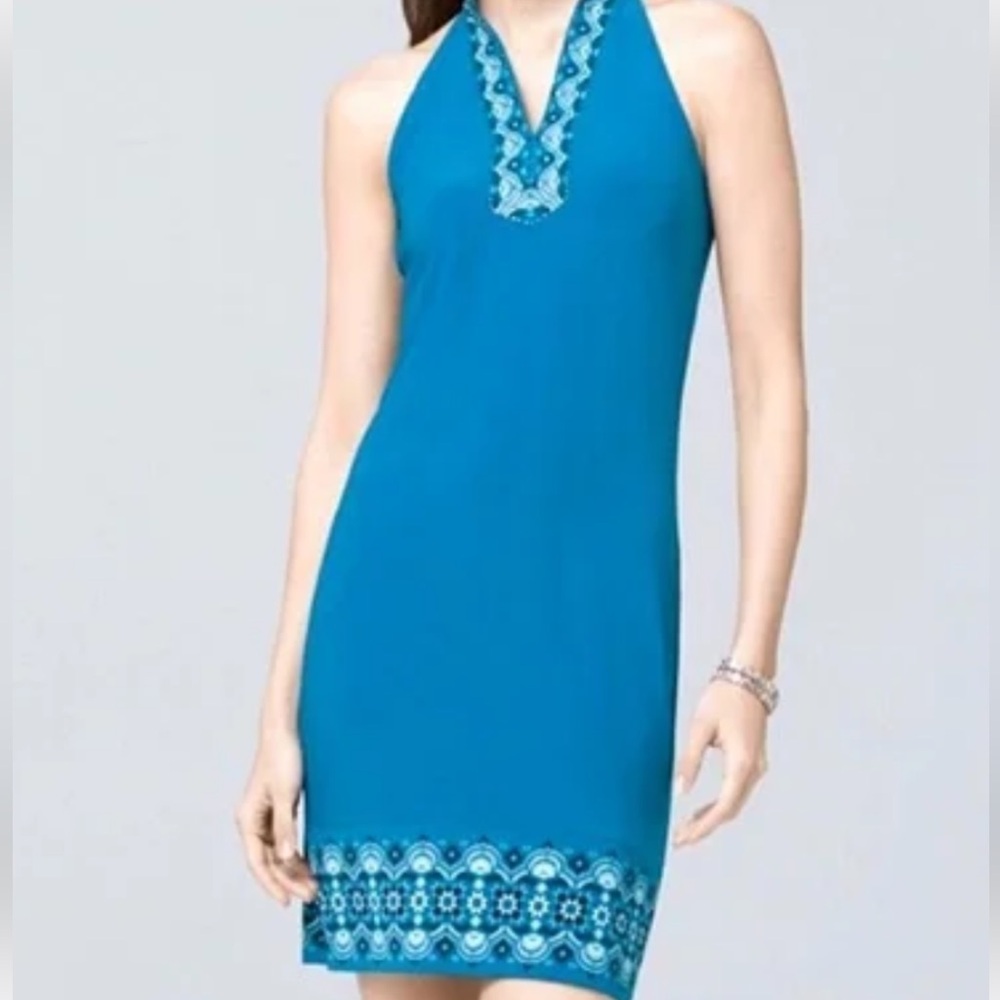 White House black market, sleeveless, turquoise sequence, embroidered dress